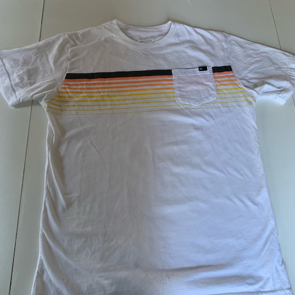 Quicksilver white striped pocket tshirt mens size medium